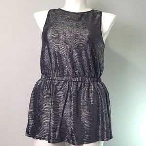 MISS ME METALIC SILVER TOP BLOUSE SLEEVELESS SIZE L